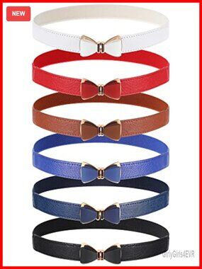 Women's Bow Belts Elastic Waist Skinny Belts with Alloy Bow Detail 6 Piece Set